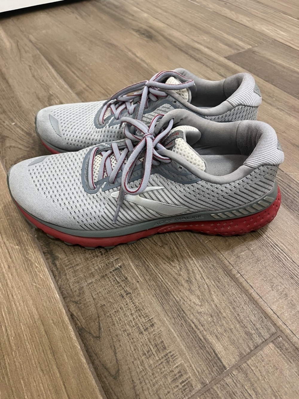Brooks Adrenaline Men’s Light Gray and Red Athletic Running Shoes